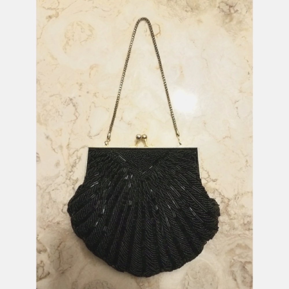 Luxurious Black and Gold Evening Satchel - vintage